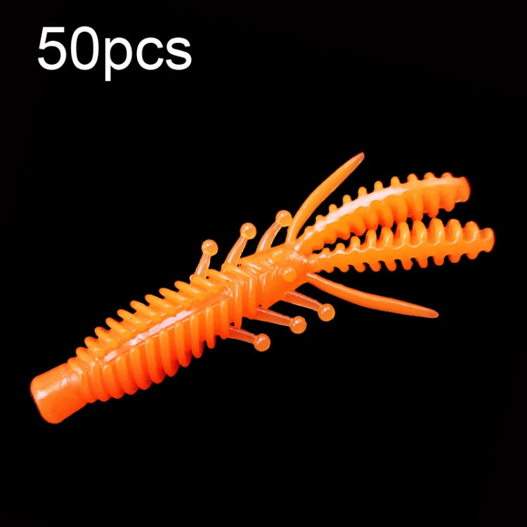 Set of 50 floating inverted shrimp baits, orange with multiple legs