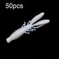 White shrimp-style soft fishing lure with ribbed body and small antennae.