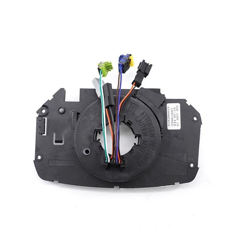 Steering wheel clock spring coil with wire harness and multi-pin connectors, black