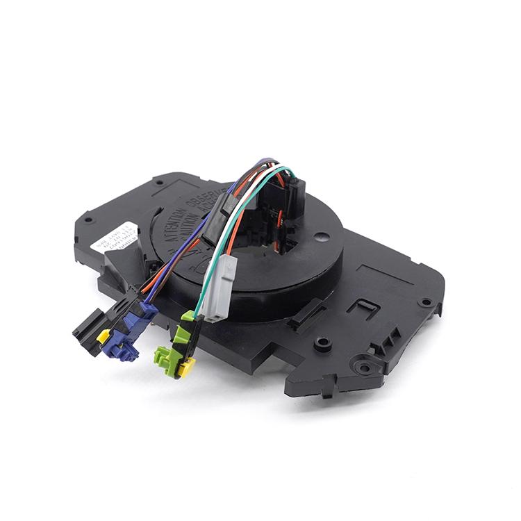 Steering wheel clock spring coil with wiring harness and exposed connector plugs, black