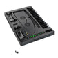 Vented cooling base with two charging slots, indicator LEDs, and USB-C port