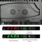 Close-up of cooling stand with dual fan vents and LED indicator panels