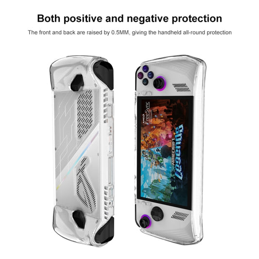 Clear TPU protective case showing front screen opening and rear speaker vent cutouts
