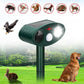 Green solar ultrasonic animal repellent stake with bright LED flash and red warning light