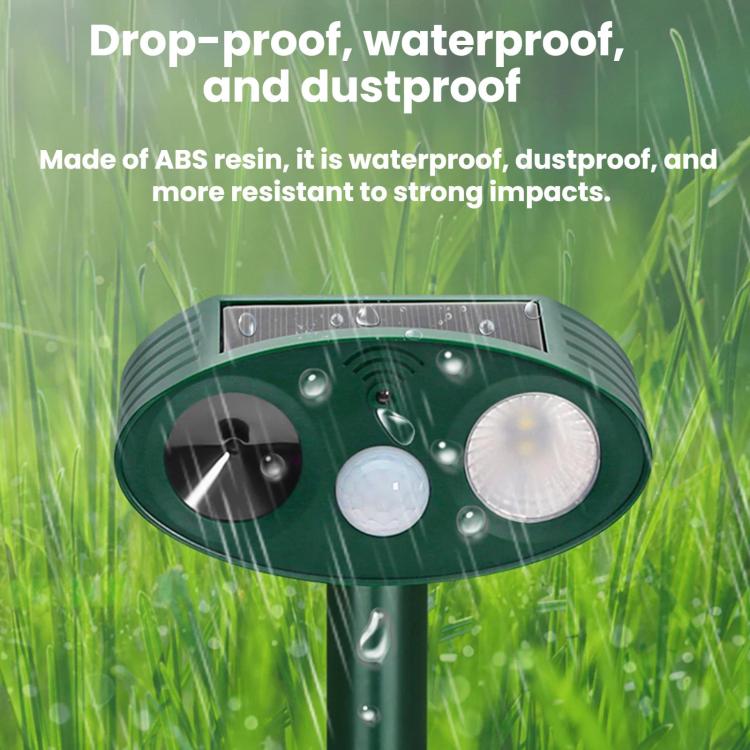 Green ABS solar ultrasonic repellent head with sealed housing and front lens circles