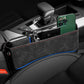 Black car seat gap organizer box with blue edge, key ring and phone storage
