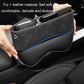 Black car seat gap storage box with blue trim, textured surface, and ring handle