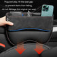 Black car seat gap organizer with blue edge, phone holder and key ring