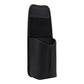 Black leather car seat hanging storage bag with mesh pocket and cup sleeve