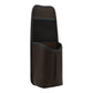Brown leather car seat hanging storage bag with mesh pocket and cup sleeve