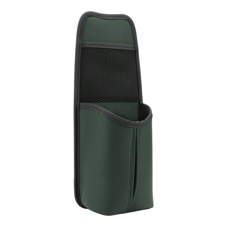 Army green leather car seat hanging storage bag with mesh pocket and cup sleeve