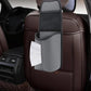 Gray leather hanging car seat tissue organizer with front pouch and top handle