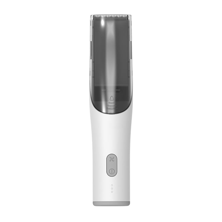 Children's electric waterproof hair clipper in white with metal cutting blade and control buttons