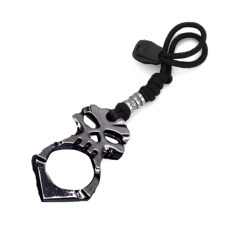 Black skull self-defense keychain with rope cord and metal buckle ring