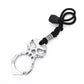 Silver skull self-defense keychain with black rope cord and metal buckle ring