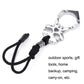 Silver skull keychain with black cord loop and chrome-finished ring