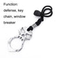 Silver skull self-defense keychain with black cord and chrome metal ring