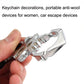 Handheld silver skull self-defense keychain with black cord and metal ring