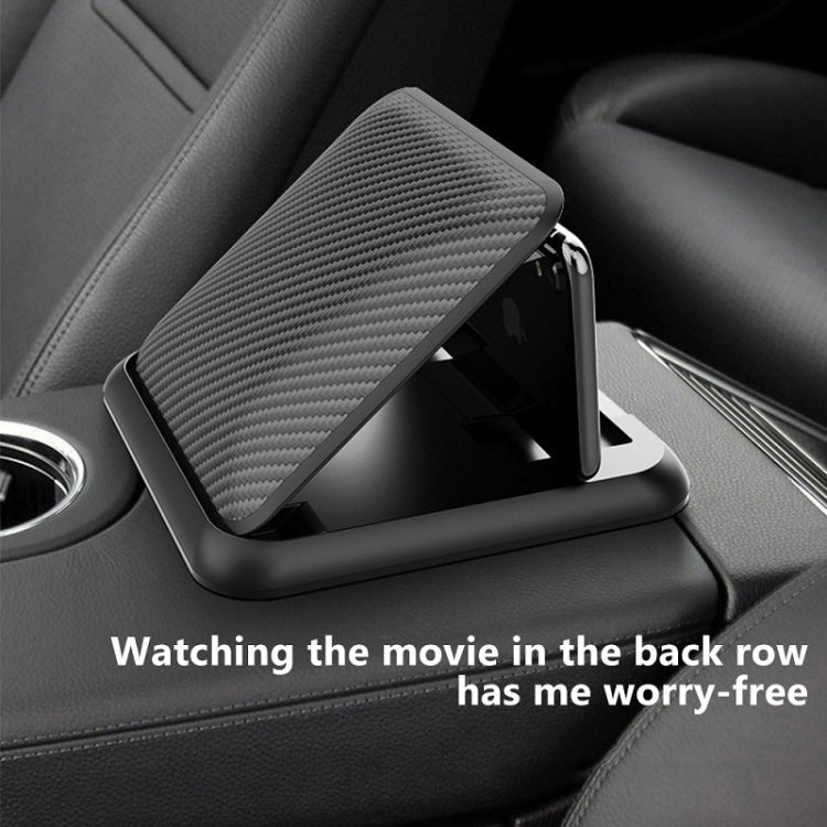 Carbon fiber-pattern dashboard phone holder with adjustable bracket on car seat area