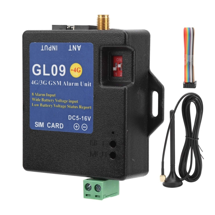 Black GSM alarm security module with 4G markings, antenna connector, and wiring harness