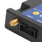 Black GSM alarm module with gold antenna jack and multi-pin input connector