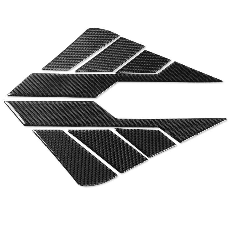 Rear side panel protector stickers set with black carbon-fiber pattern, matching cutouts