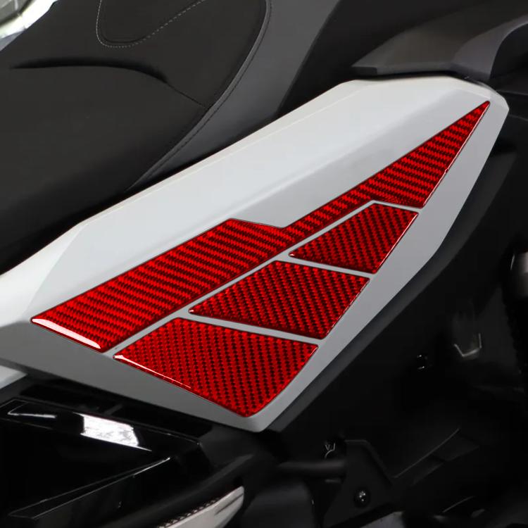 Rear side panel protector sticker set with red carbon-fiber pattern, 8-piece shapes