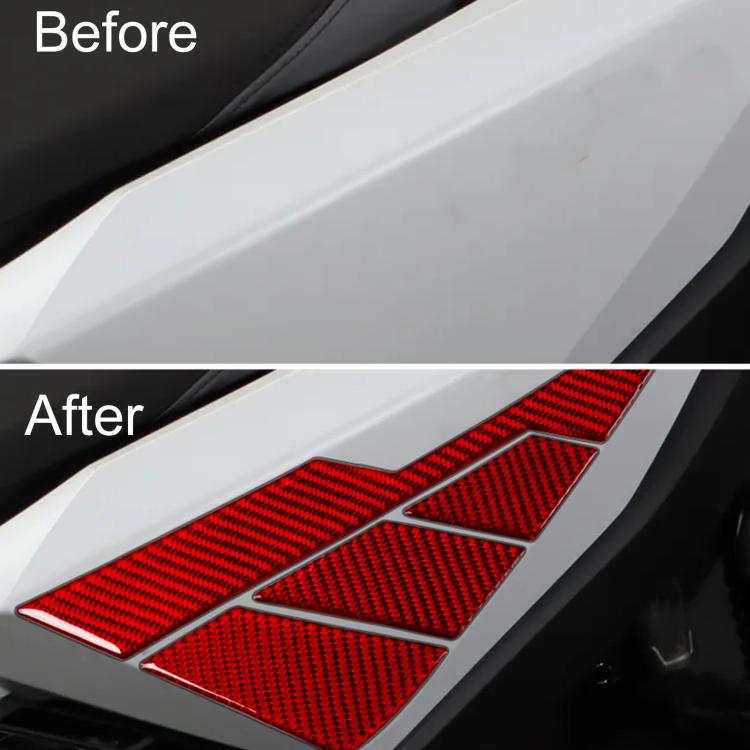 Rear side panel protector stickers with red carbon-fiber pattern on the lower side panel