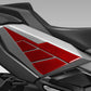 Rear side panel protector sticker set with red carbon-fiber pattern, mounted on the bike
