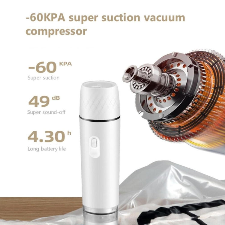 White handheld vacuum sealer with visible vacuum compressor fan component