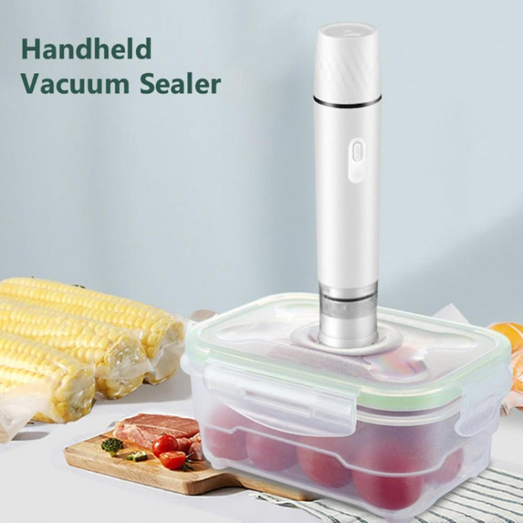 White handheld vacuum sealer with clear vacuum storage container lid