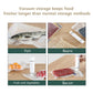 White handheld vacuum sealer shown with vacuum-sealed fish, beans, fruits, and bacon