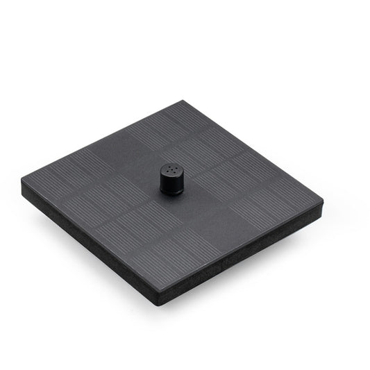 Square floating solar fountain pump with central spray nozzle on solar panel