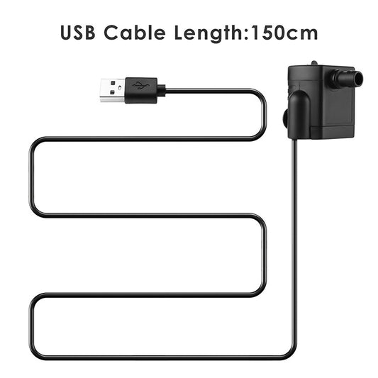 USB powered water pump with flexible cable and outlet barb