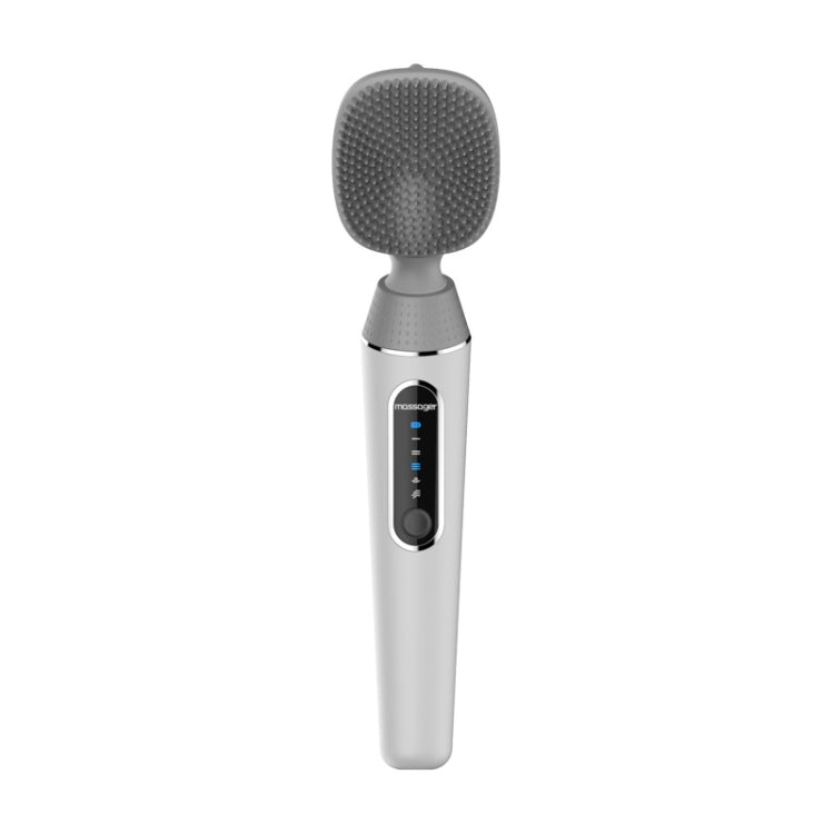 White electric bath brush with silicone vibration back scrub head and long handle