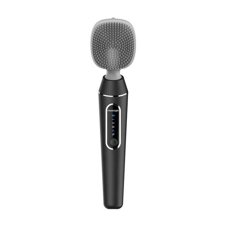 Black electric bath brush with silicone vibration back scrub head and long handle