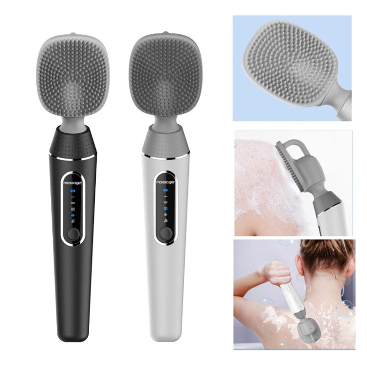 Electric bath brush set with silicone vibration heads in white and black