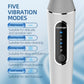White electric bath brush with control buttons on handle and textured silicone head