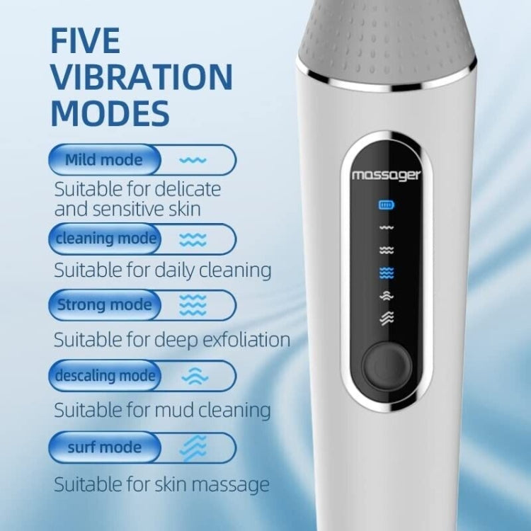 White electric bath brush with control buttons on handle and textured silicone head