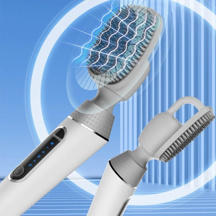 White electric bath brush with silicone vibration head and second grooming attachment