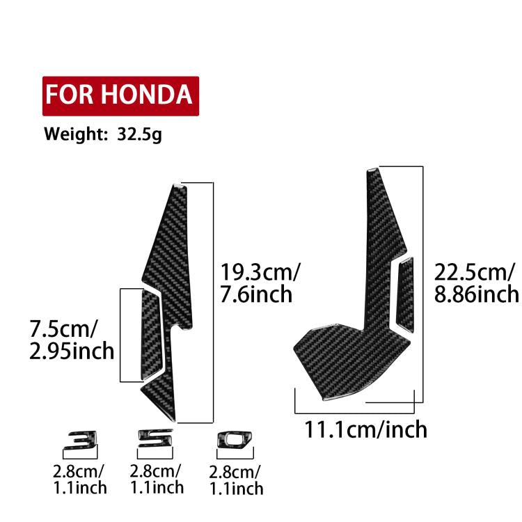 Front fender protective sticker set size diagram for Honda, carbon fiber pattern pieces