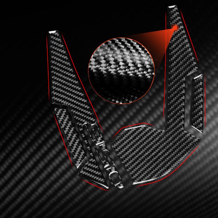 Front fender protective sticker set with black carbon fiber pattern and red outline accents