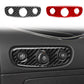 Carbon-fiber headlight switch sticker set: black and red, each with three round cutouts