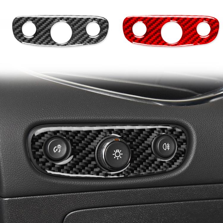 Carbon-fiber headlight switch sticker set: black and red, each with three round cutouts