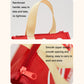 Red insulated lunch bag with reinforced beige handle and smooth zipper closure