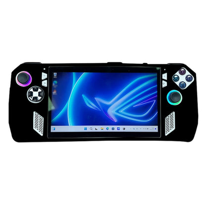 Black silicone protective case for handheld game console with open button cutouts