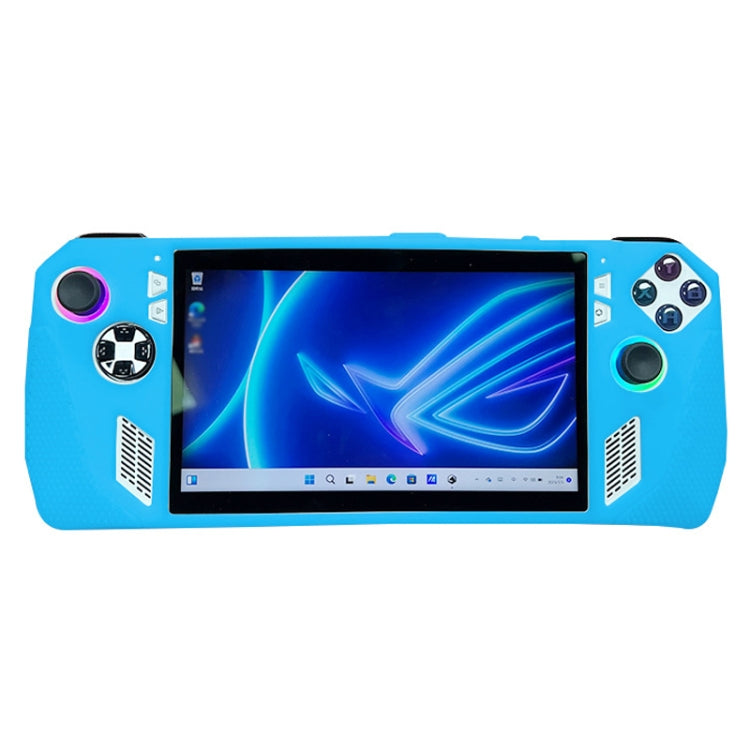 Blue silicone protective case for handheld game console with controller button cutouts