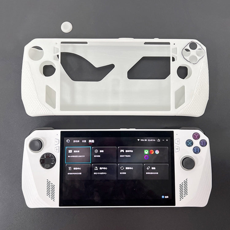 White silicone protective case for handheld game console with open screen and controls