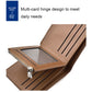 Men's tri-fold PU leather wallet interior, coffee brown, card slots with zip pocket.