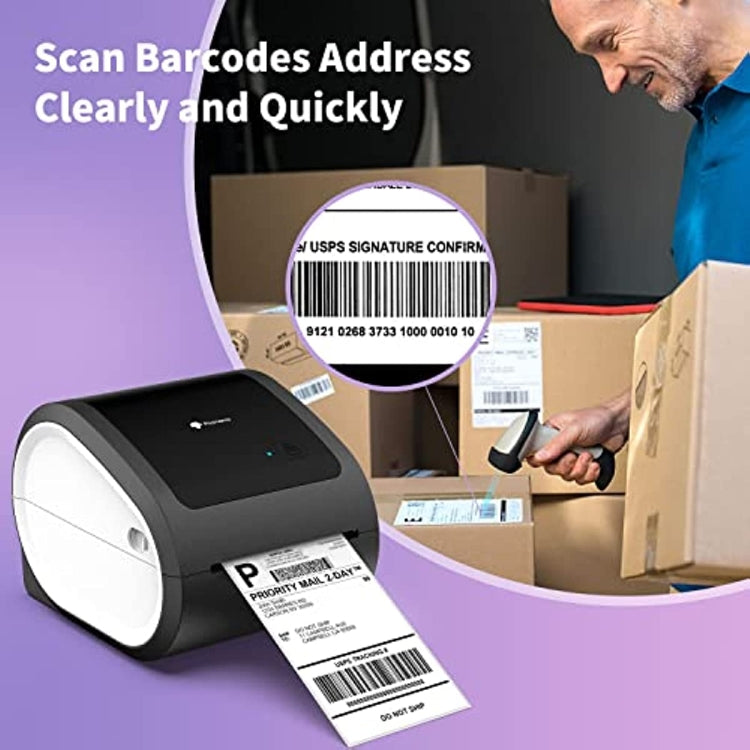 Black desktop thermal label printer with barcode shipping labels